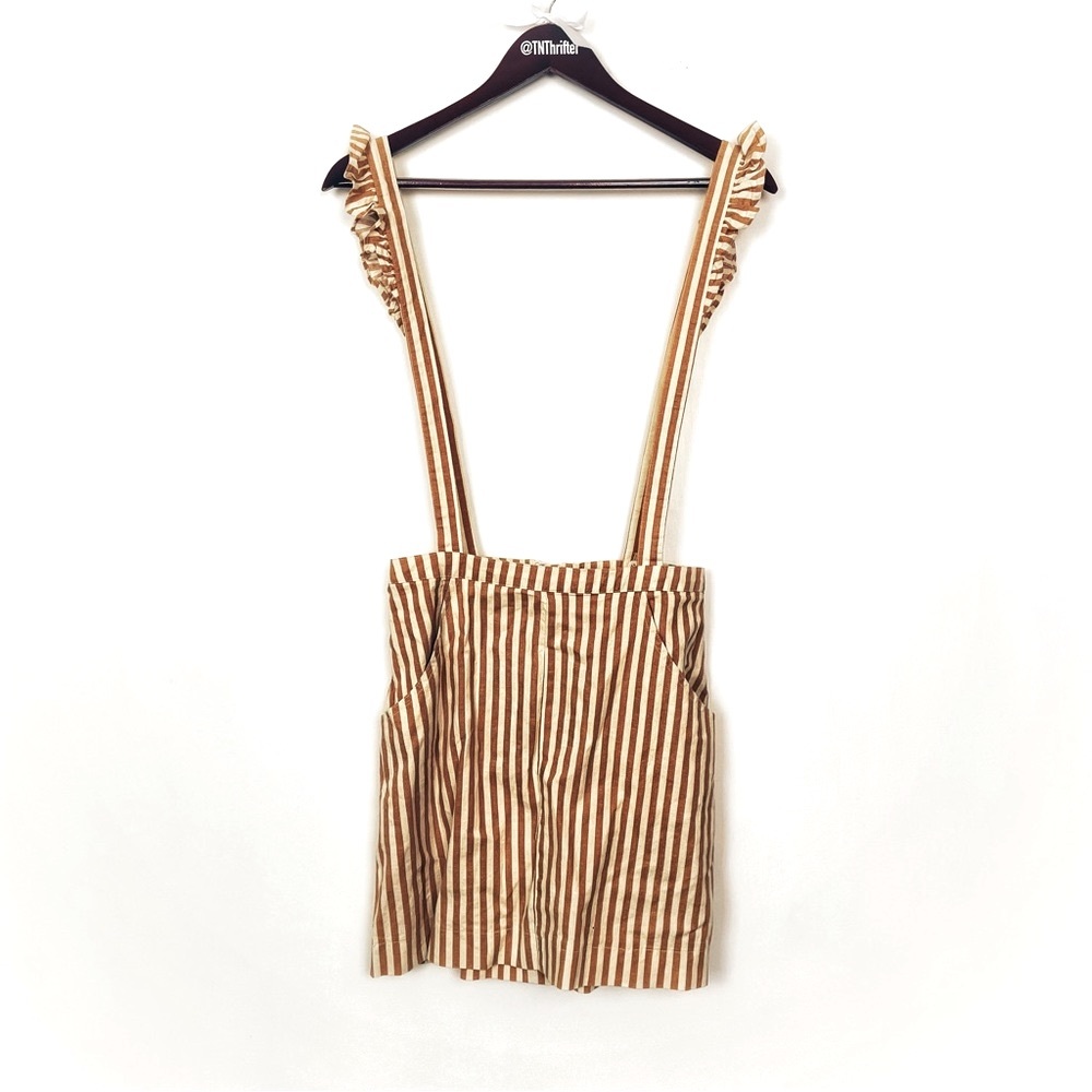 Urban Outfitters Womens Rosie Ruffle Skirtall Overall Striped Skirt Small Yellow